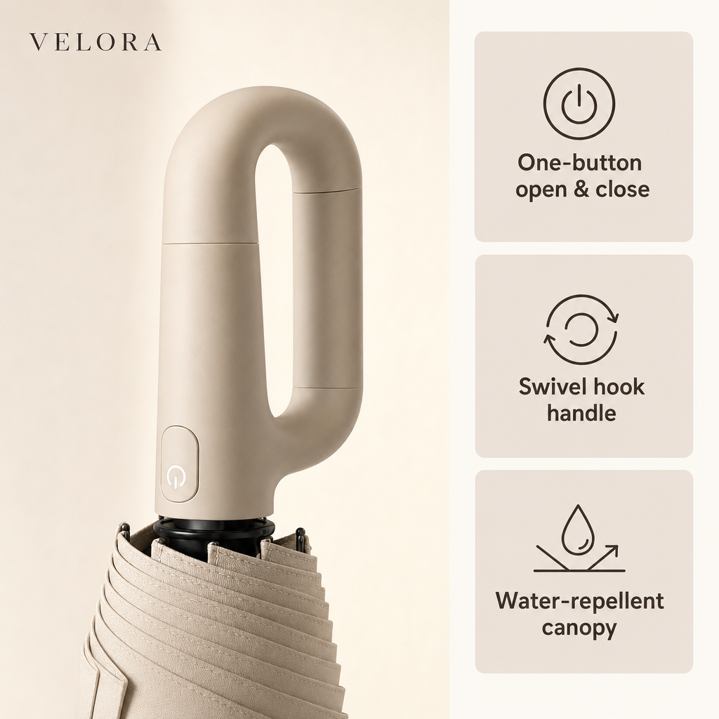 Velora beige automatic umbrella with large oval swivel hook