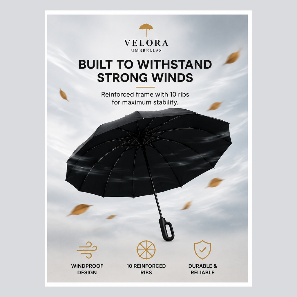 Velora umbrella reinforced for strong winds